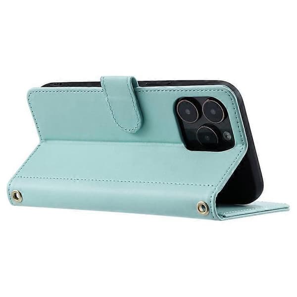 Kompatibelt skal för iPhone 14 Pro Max Läderställ Plånboksfodral med rombmönster LightGreen