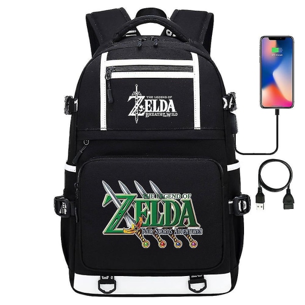 Zelda-link Game Print -reppu teini-ikäisille, opiskelijoille, koululaukut, kirjalaukut | Miesten ja naisten syy USB latausportti kannettavan tietokoneen matkalaukut Mochila