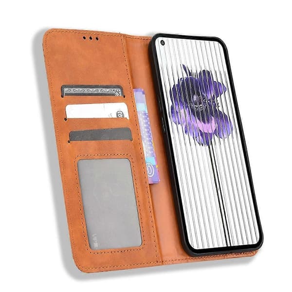 (Ny) För Nothing Phone 1 Magnetiskt Spänne Retro Textur Läderfodral Brown