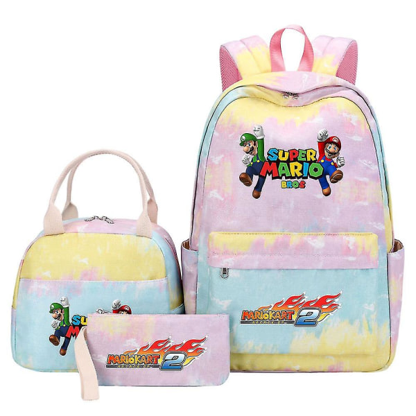 Kawaii Super Mario Girl Penna Lunchväska för barn - Rainbow Galaxy Bokväskor 3st - Dam Tonåringar Skolväskor - Reseryggsäck för bärbar dator 2