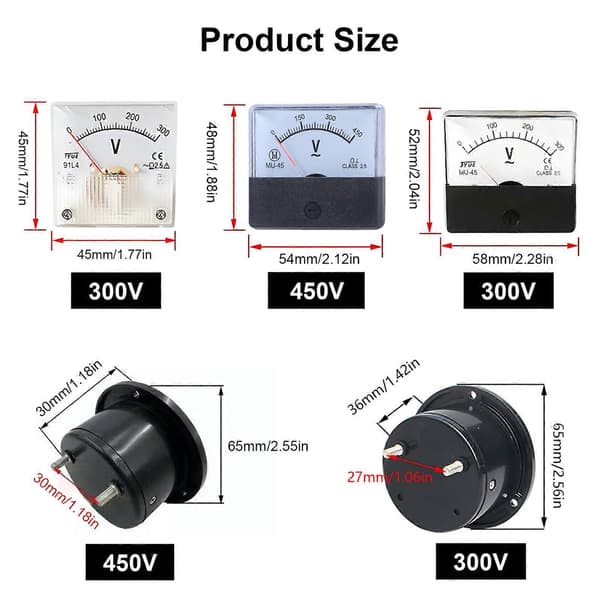 AC 0-300V AC 0-450V Analog panelvoltmeter spänningsmätare elektrisk voltmeter spänningsdisplay 300V square large me