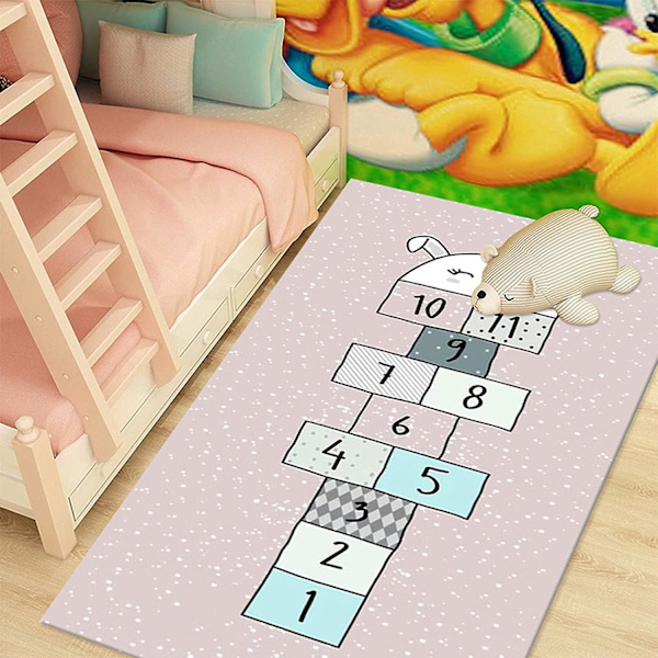 Hopscotch Count Play Mat med färgglad tecknad animation mönster Barn halkfri lekmatta Mjuk golvmatta
