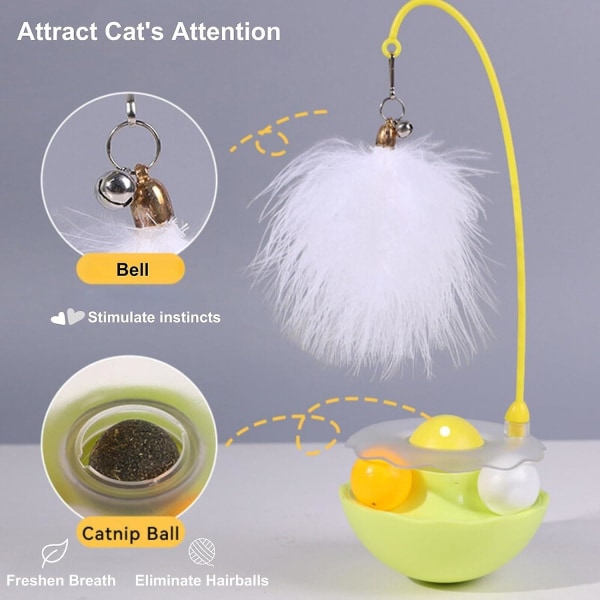 3-in-1 juomalelu kissanminttu, kissan kissa höyhenellä ja kellolla, pallopallot, interaktiivinen kissanpentu sisäkissoille Harjoituskissan lelut Yellow