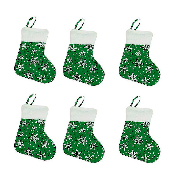 Julstrumpor, paket med 6 snöflingor med plyschmanschetter, en klassisk stocred Bd