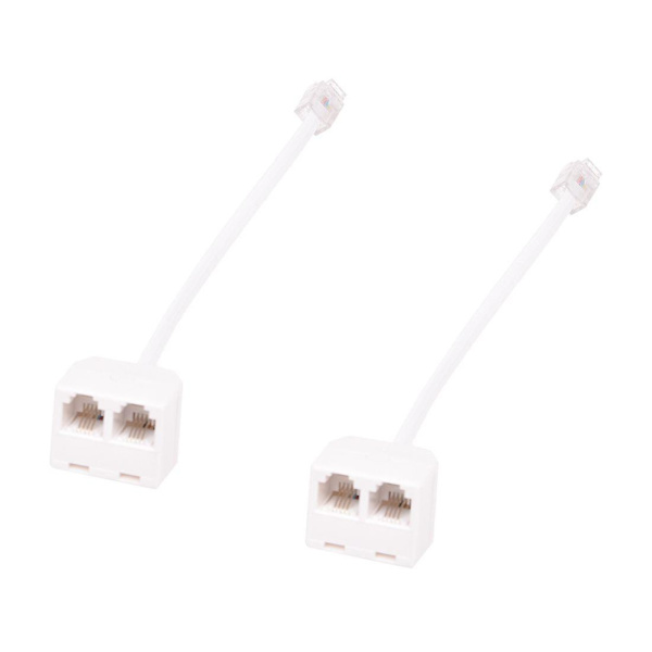 2 stk 6p4c Rj11 Dual hun til han telefon kabel splitter adapter White