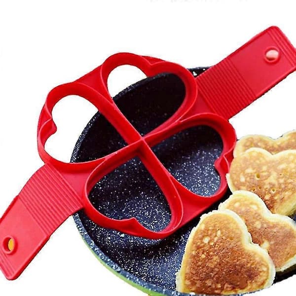 Hjerteformet pannekakeform i silikon, omelett-vaffeljern, non-stick omelett-eggform (4 hull kjærlighet)