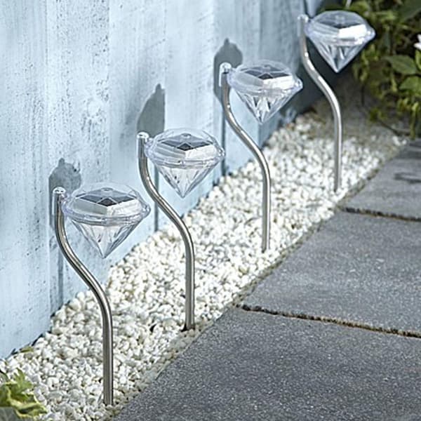 12 X Solcellelampe med diamantformet topp i rustfritt stål