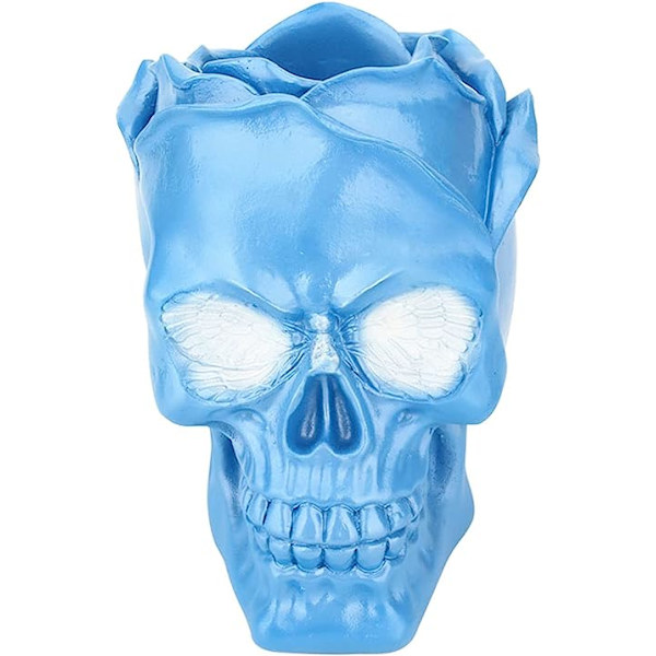 Creative Skull Head Makeup Borsthållare, Case, Organizer Kosmetisk Organizer, Pennhållare för badrum, omklädningsrum, Skrivbord, Sovsal (Blå Skull)