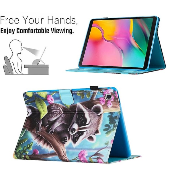 Til Samsung Galaxy Tab S6 Lite Farvet Tegning Stitching Læder Tablet Smart Case Raccoon