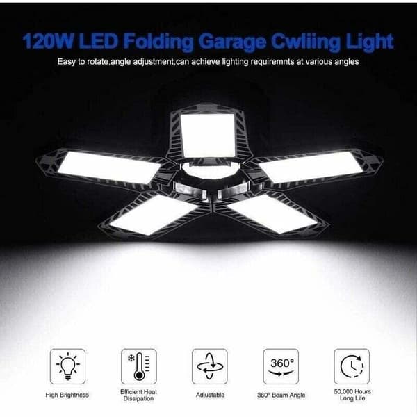 Rea - LED garagebelysning - 120 W - 12000 lm - Værkstedslampe - Formbare loftslamper - E26/E27 paneler - 1 lampe
