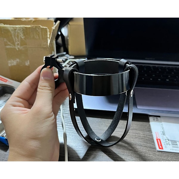 Retro cykelstyre kaffekopp Hela aluminiumlegering Vattenkoppshållare Mjölkte kopphållare Vattenkokare Styrställ - Cykelflaskhållare Black cowhide