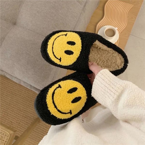 Smiley Kvinder Vinter Varme Hjemmesko black EU Size 35-36