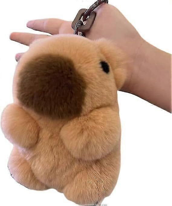 Capybara Nøglering med Dåse, 2024 Håndlavede Bløde Kanin PomPom Charms, Sød Capybara Nøglering Off white