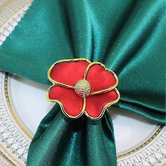 6 stk. elegante blomsterservettringer, rustfri legering for duk, papirserviett, restaurant red