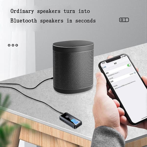 Bluetooth 5.0 sender mottaker trådløs Bluetooth-adapter 2-i-1, LED-skjerm AUX