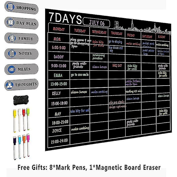 Magnetisk tørr slette kalendersett 16x12 tommers tavle ukeplanlegger A3 whiteboard for R