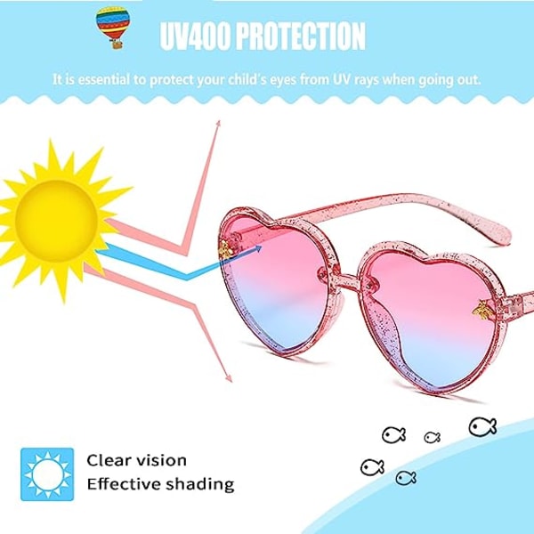 Børn hjerteformede solbriller til småbørn piger i alderen 3-10 Sød mode UV400 beskyttelse