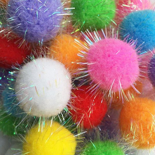 20 st 1,5 tum New Generation Extra Large Cat's Favorit Chase Glitter Ball Toy Sparkle Pom Pom Balls