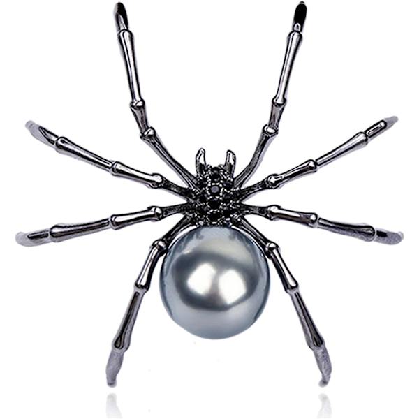 Victorian Style Mother of Pearl Body and Micro Pave Spider Rintaneulat Pins Hopeanvärinen Goth Asusteet Pinssit reppuihin Esteettinen rintaneula