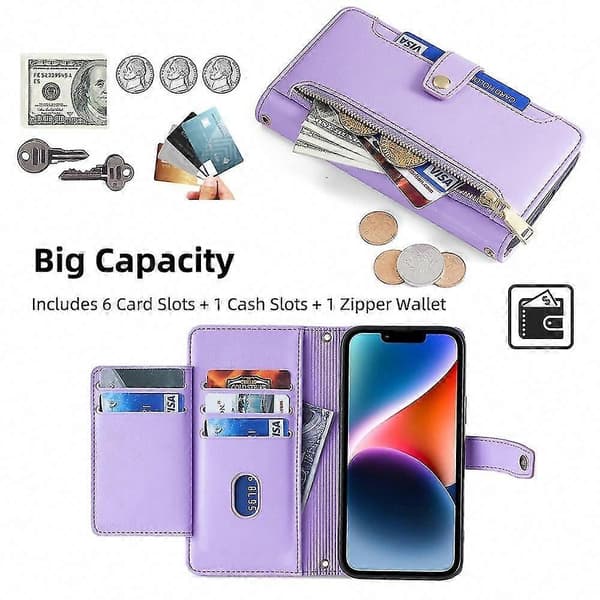Blixtlåsplånboksfodral för Galaxy A22 5G Purple