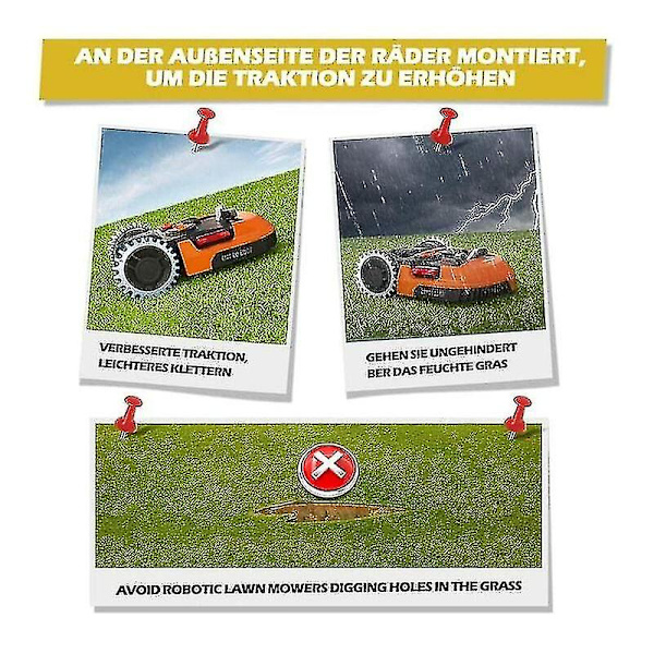 Worx Landroid gressklipper modell S/m Premium rustfrie stålbolter 2 mm tykkelse Forbedret trekkraft - Polert avgrading - Hjuldiameter: 205 mm