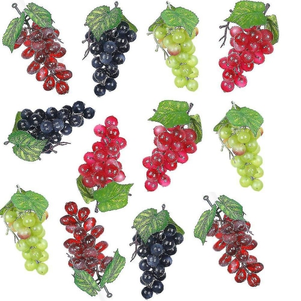12 klaser kunstige druer Simulering Dekorative naturtro drueklaser for bryllupsvinkjøkken