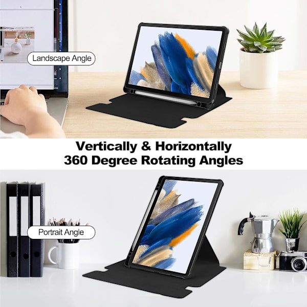 Nettbrettetui til Samsung Galaxy Tab A9+, med roterende Bluetooth-tastaturstativ Pu+akryldeksel Black
