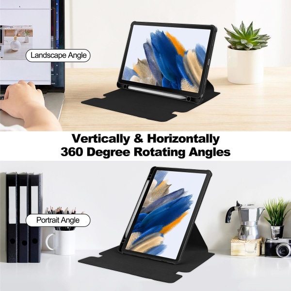 Tablettaske til Samsung Galaxy Tab A9+, med Bluetooth-tastatur Roterende Stand Pu+acrylcover Black