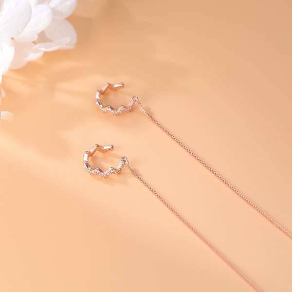 925 Sterling Sølv Wave Cuff Øreringe Wrap Tassel Øreringe til Kvinder Teen piger Dingle Øreringe Threader Chain
