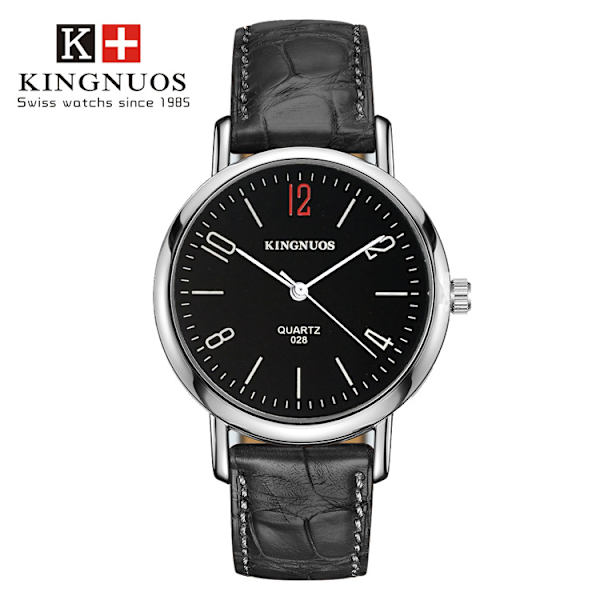 Par modebälte kvarts icke-mekanisk watch Black face with silver shell black