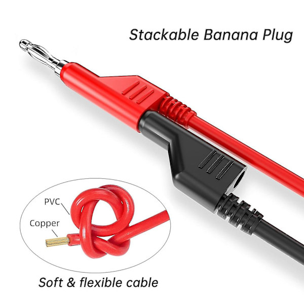 5 st dubbla 4 mm bananplugg multimeter testledningar, stapelbara koppar Pulg pluggbara mjuka kablar 1 m tråd för laboratorieelektrisk testning