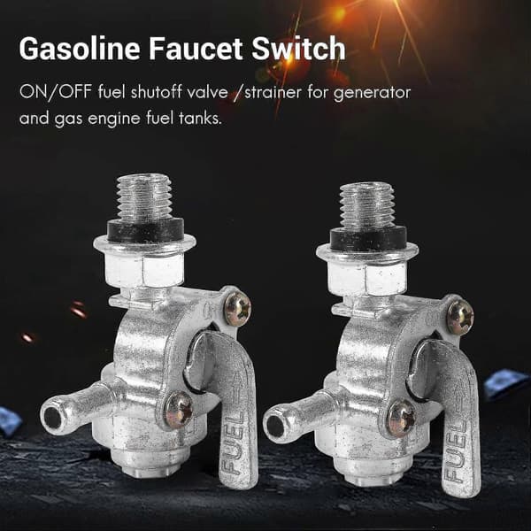 2x Benzin Brændstofhaneafbryder til Generator Gasmotor Brændstoftanke silver