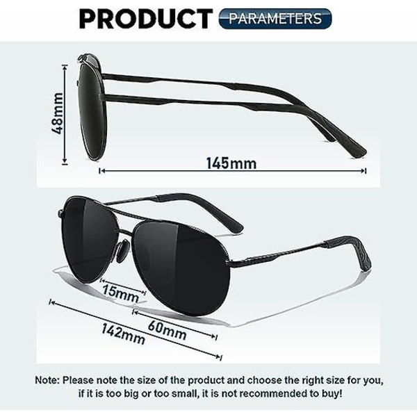 Polarisoidut aurinkolasit - Aviator aurinkolasit Unisex Uv400 aurinkolasit mustat aurinkolasit Unisex