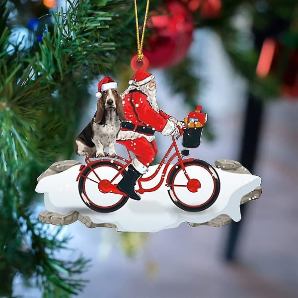 2 pakke morsomt juletre-anheng, søt julenisse sykler med en hund. Juletre hengende håndverk (c)