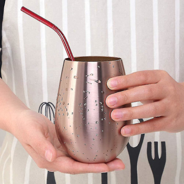 2 stk Vinglass Rustfritt Stål Stemløst Vinglass Til Reise Rose gold