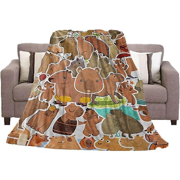 Capybara-tæppe Sjovt sødt Capybara-dyrtæppe Blødt flannel Hyggeligt plader Letvægts silkeagtigt Capybara-tæppe til rejseseng 100x150cm