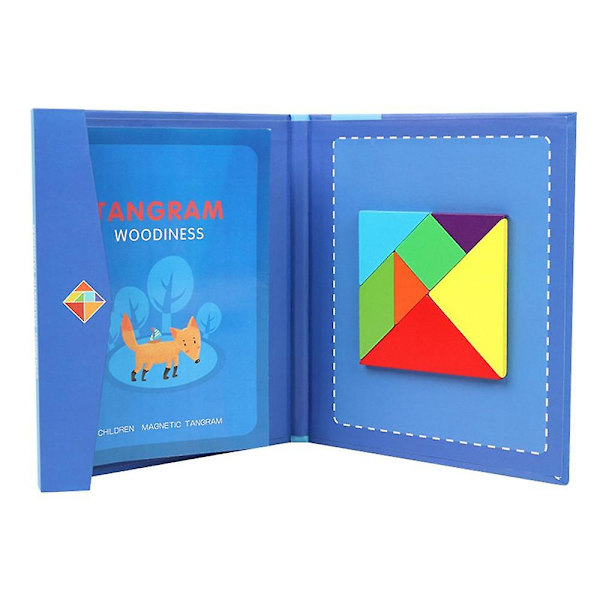 Træmønster Tangram Magnetisk Puslespil Magnetiske Geometriske Former Tangram Puslespil Bærbare Blokke Stiksavsbog Brain Teasers 1 set