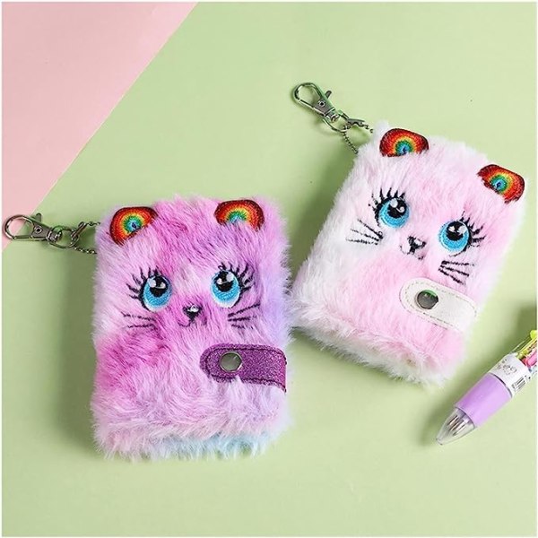 Notesbog Spiral Cute Cat Plys Notebook Kawaii Pendant Nøglering Notesbog Dagbog Dagbog Notesblok Brevpapir (Farve: OSS21533MC)