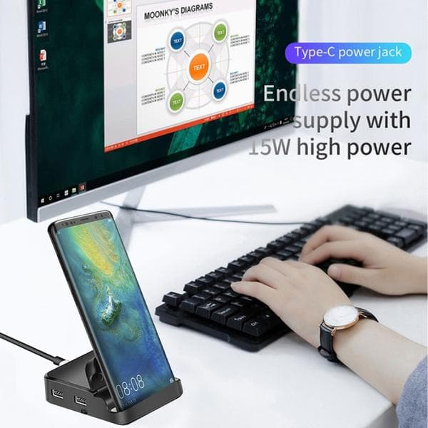 USB-C Hub Dockingstation Telefonstativ Dex Pad Station USB-C Kompatibel Dock Strømlader Kit