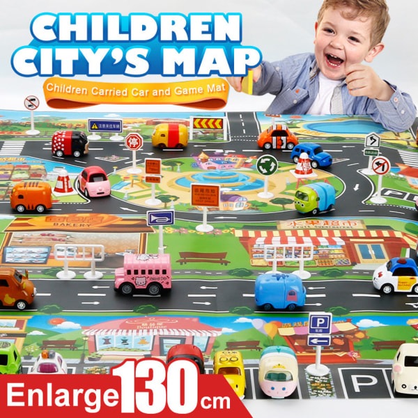 Barnelekematte Byveibygninger Parkering Kart Spill Scenekart Pedagogiske leker