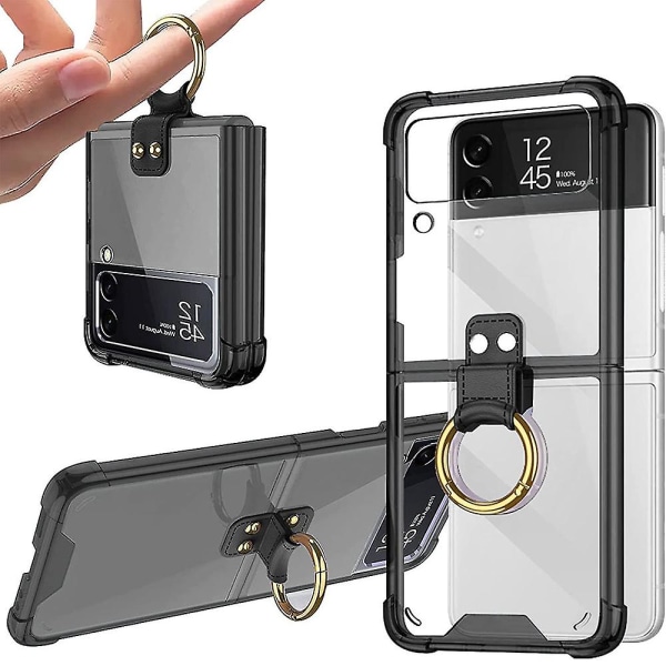 Case Cover Galaxy Z Flip 3 -puhelimelle pidikerenkaalla Clear Black
