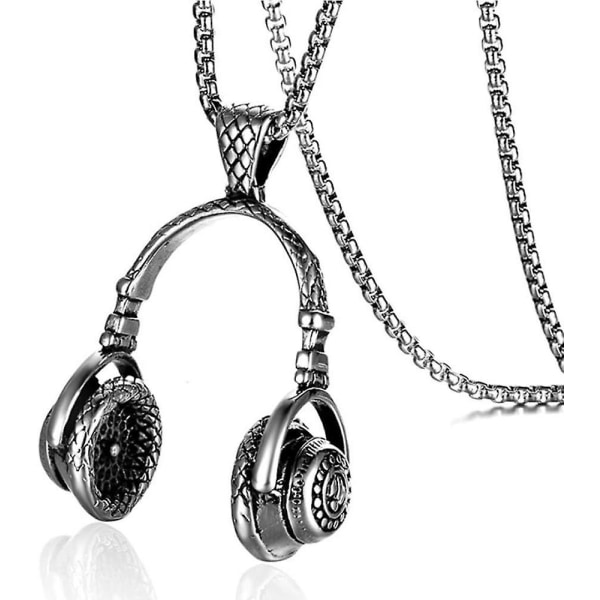 Hip Hop Musikälskare DJ Hörlurshänge Rostfritt stål Halsband för män Kvinnor Tonåring med Box Kedja Färg Svart Silver Guld Silver Free Size