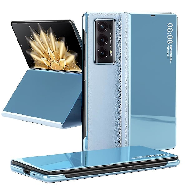 Mirror Surface Anti-dropp phone case för Honor Magic V2 5g Pc View Window Flip Cover med stativ Blue