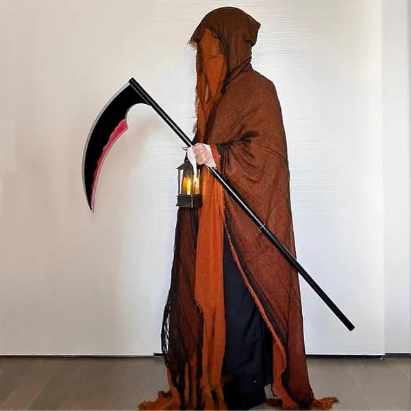 Hætteklædt Kappe Sort Halloween Kostume med Letvægts Polyester til Voksne Unisex Orange Hat 185cm
