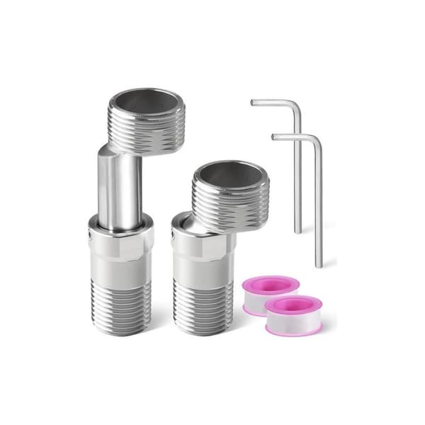 2 STK S-dusjkranadapter, dusjkranadapter, 360° justerbar rustfri ståladapter med 2 unbrakonøkler og 2 ruller med råmateriale Silver-coloured