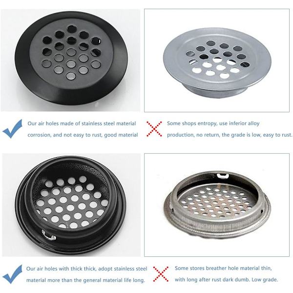 8 kpl Pyöreän seinän grillin cover reiät 35 mm:n metallinen cover tuuletusaukko, jossa hyönteisverkko, mesh cover (musta)