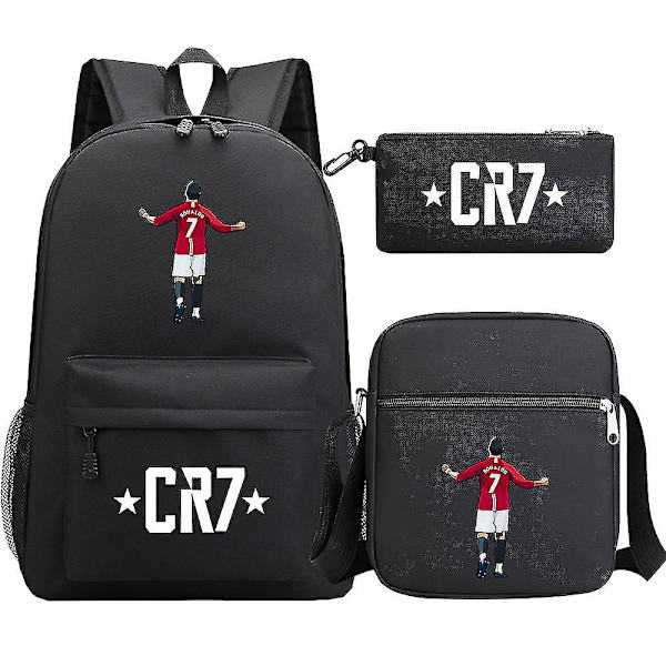 Ronaldo Cr7 fotbollsryggsäck - 3 st set för skola, resor, bärbar dator - flickor, pojkar, kvinnor - ryggsäck, ryggsäck, axelväska, case 1