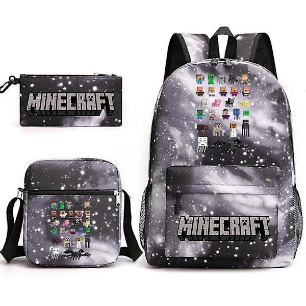 Minecraft Skolväska Ryggsäck Pennfodral Axelväska Tredelat Set _40
