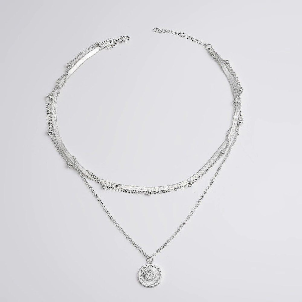 Silver Multi Layer Lotus Hängsmycke Halsband