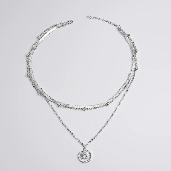 Sølv Multi Layer Lotus Pendant halskæde